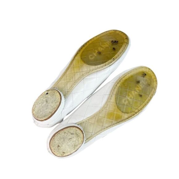 CHANEL White Cambon Maryjane Ballet Flat US 10.5 CC Logo Leather Shoes Round Toe - Picture 7 of 11